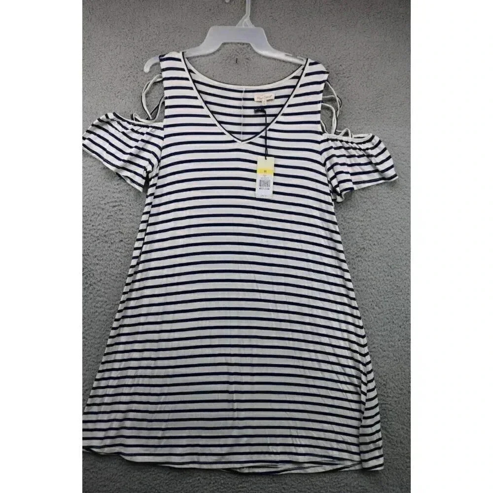 Red Camel Cold Shoulder Dress-Medium-New w/Tags-Viscose-Navy Stripe Provincal